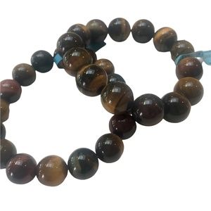 2 Tigers Eye Gemstone 12mm Bead Bracelets